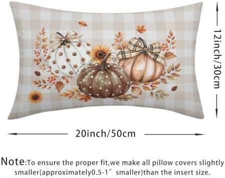 Fall Thanksgiving Pillow Covers 12x20 Set of 2 Autumn Pumpkin Maple Leaves Dot Floral Outdoor Throw Pillows Covers Orange Cream Plaid Bow Decorative Farmhouse Cushion Case for Room Couch Sofa - Image 4