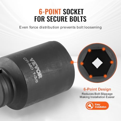 VEVOR Axle Nut Impact Socket Set - 1/2" Drive Deep 6-Point 8-Piece SAE Spindle Nut Socket CR-MO Heat Treated Large Socket Set with Storage Case for Auto Repair, Removing or Installing Axle Nuts - Image 4