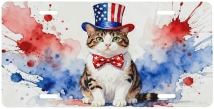 American Flag Cat Front License Plate Car Decorative License Plates