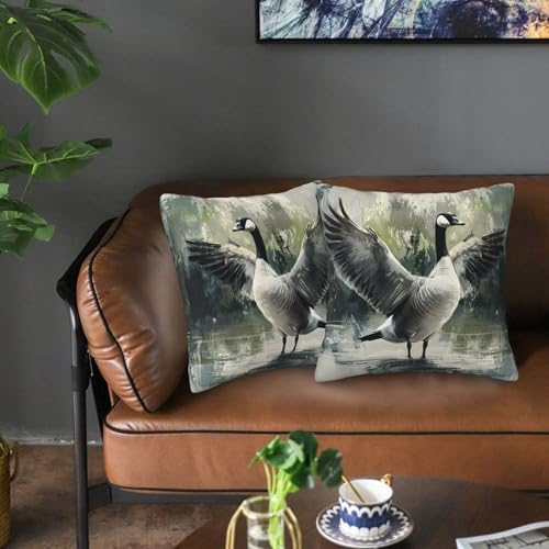 Ink Wash Painting Goose Throw Pillow Covers 18x18 inch Set of 2 Pillow Case Cushion Cover for Home Sofa Couch Living Room Car Decor - Image 6