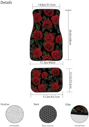 GLENLCWE Red Rose Floor Mats for Cars, Flower Print Car Floor Mats, Anti-Slip Rubber Car Mat Set Unverisal Fit Most Cars, Trucks, SUV, Van