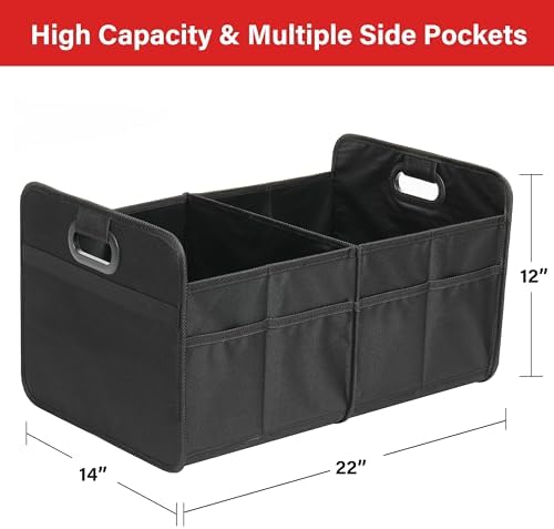Simple Deluxe Car Trunk Organizer, 2 Compartments Collapsible Trunk Storage, Anti-slip Design, Made of Waterproof 600D Oxford Polyester, Suitable for SUV, Minivan, Truck, Standard Size, Black - Image 3