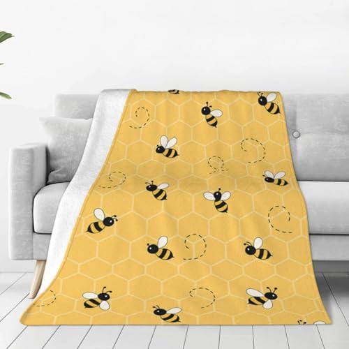 Funny Bees Honey Yellow Bumblebee Beehive Throw Blanket Flannel Fleece Autumn Lightweight Soft Fuzzy Cozy Couch Bed Blanket Fall Decor Thanksgiving Gifts Kids Adult 60"x50" by dgdahk