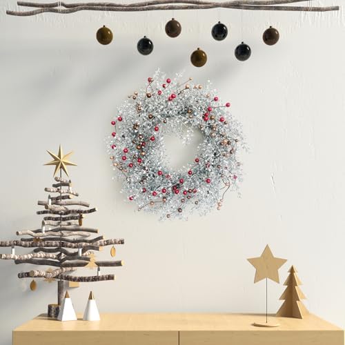 24 Inch Fall Wreath for Front Door with Red Bronze & White Berries - Image 6