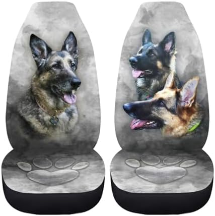 3D German Shepherd Print Car Front Seat Covers, Breathable Easy to Install Automotive Bucket Seat Covers Fits Most Cars SUV Trucks, Grey