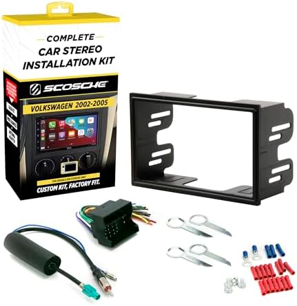 Scosche ICVW5BN Double DIN Radio Install Dash Kit and Harness Compatible with Select 2002-2005 Non-Amplified Volkswagen Vehicles - Complete Basic Car Stereo Installation Kit - Does Not Retain SWC