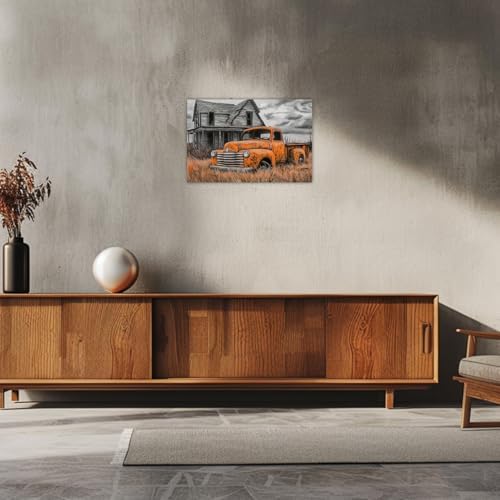 AWPANERAR Rustic Farmhouse Wall Decor Old Truck Canvas Print Car Painting Vintage Truck Poster Living Room Decor Frame (Orange, (20.00" x 30.00")) - Image 4