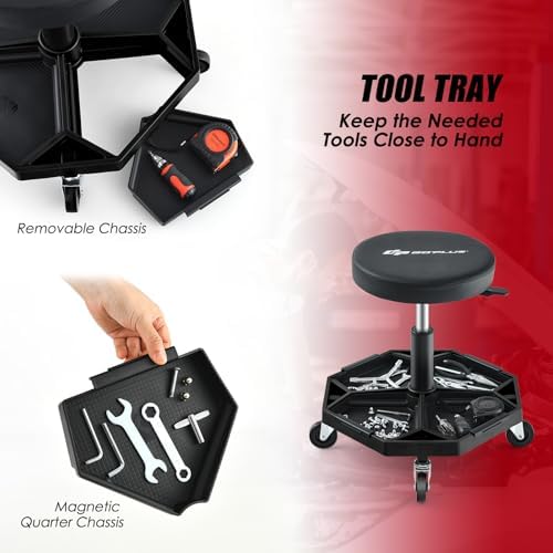 Goplus Mechanic Stool with Wheels, Magnetic Tool Tray, 330LBS Capacity - Image 5
