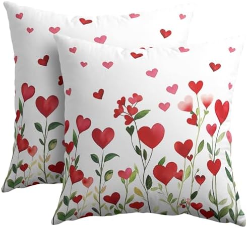Valentines Day Pillow Covers 20x20 Set of 2 Green Red Heart Throw Pillow Covers Love Pillowcase Linen Decoration Farmhouse Holiday Cozy Soft Cushion Case Couch for Indoor Outdoor Home Decor by Trongr