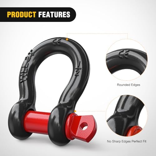 Nilight 4 PCS Small 1/2" D-Ring Shackles | 2 Ton (4409 lbs) Capacity Heavy Duty Off-Road Recovery Shackle Kit for Cars and Other Applications for Tie Downs Towing Black & red