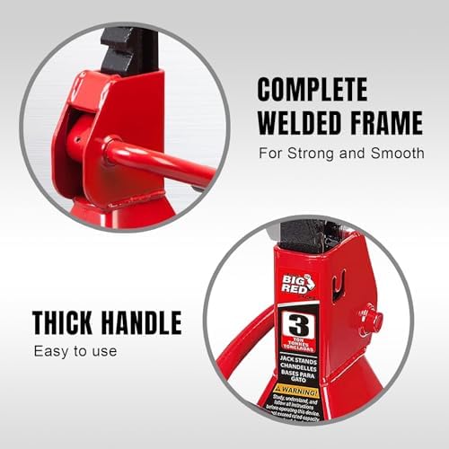 Big RED 3 Ton (6000 LBs) Jack Stands, with Adjustable Lock Car Jack Stand, Fit for Vehicle, Red, 2 Pack - Image 7