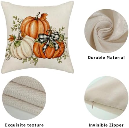 Fall Pumpkin Plaid Pillow Covers 20x20 Set of 2 Orange White - Image 7
