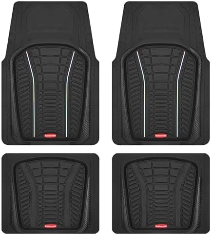 Rubbermaid Car Floor Mats Full Set – Premium All-Weather Car Mat with Brushed Aluminum Inserts, Universal Trim-to-Fit Design, Anti-Slip Backing for Cars, SUVs, Trucks, and Vans