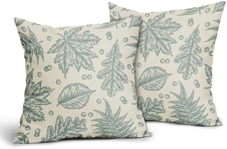 Aqua Blue Fall Pillow Covers 20x20 Set of 2 Cream Maple Leaf Print Autumn Colored Harvest Decorative Outdoor Pillowcases Farmhouse Seasonal Throw Cushion Case Decor for Home Couch Sofa Bed - Image 2
