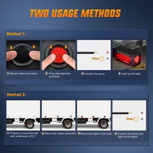 Nilight 2" Round Marker Light 2PCS Red 9LED Indicator Clearance Lights