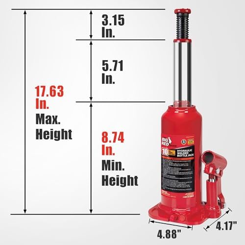 BIG RED T90803B Torin Hydraulic Welded Bottle Jack, 8 Ton (16,000 lb) Capacity, Red - Image 2