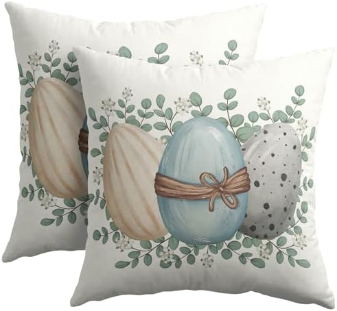 Easter Pillow Covers 20x20 Set of 2 Spring Throw Pillow Covers Rustic Cute Eggs Pillowcase Linen Decoration Farmhouse Soft Decorative Blue Cushion Case Couch for Indoor Outdoor Home Decor by Unknown