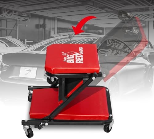 Big RED ATR6036ZER 36" Foldable Z-Creeper Seat: 2-in-1 Garage Shop Creeper for Auto Repair with 6 Wheels, 300 Lbs. Capacity - Red - Image 5