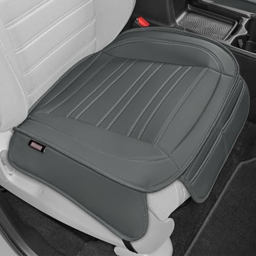 Motor Trend Gray Faux Leather 1-Piece Padded Car Seat Protector with Storage Pockets, Premium Interior Front Seat Cover for Cars Truck SUV Auto