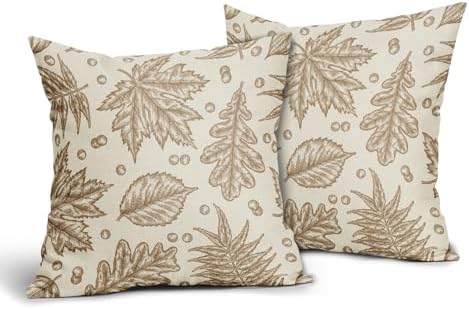 Brown Fall Pillow Covers 20x20 Set of 2 Cream Maple Leaf Print Autumn Colored Harvest Decorative Outdoor Pillowcases Farmhouse Seasonal Throw Cushion Case Decor for Home Couch Sofa Bed - Image 2