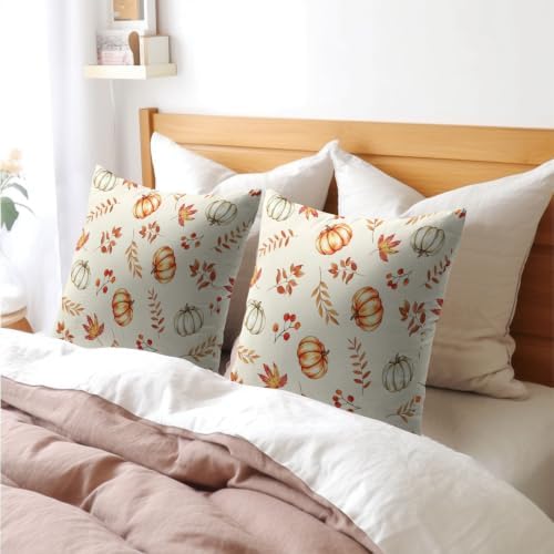 Fall Pumpkin Pillow Covers 20x20 Set of 2 Orange Beige Maple Leaves Pattern Outdoor Throw Pillows Covers Autumn Thanksgiving Harvest Decorative Farmhouse Cushion Case for Living Room Couch Sofa - Image 7