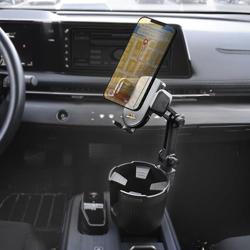 Armor All 2-in-1 Cup Holder Cell Phone Holder, Dual Cellphone Car Mount and Cupholder, XL Cupholder Holds Bottles, 6” in Arm 360° Degree Rotatable, Swivel Phone Mount Fits Most Phones, Expandable Base
