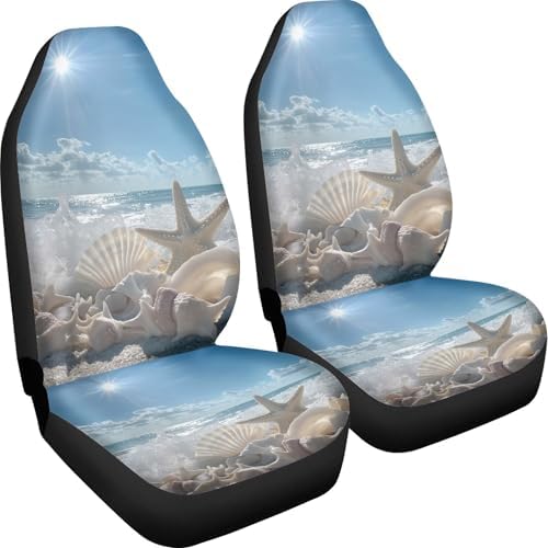 BIGCARJOB Ocean Style Universal Car Seat Cover 2pcs Bucket Seat Covers Holiday Travel Car Front Seat Saddle Mat Covers