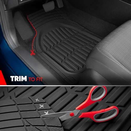 Motor Trend FlexTough LITE Rubber Car Mats Full Set - All Weather Floor Mats for Cars & SUVs - Automotive Waterproof Black Car Floor Mats for Cars Interior Accessories Universal Trim-to-Fit