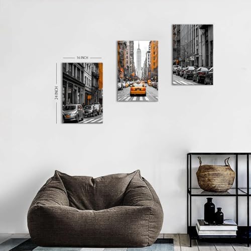 Black and White Canvas Wall Art Framed New York City Wall Decor for Living Room Orange Taxi Photo Print Nyc Urban Skyscraper Picture Car Photography Artwork Bedroom Office Home Decorations 16x24 3pcs - Image 5