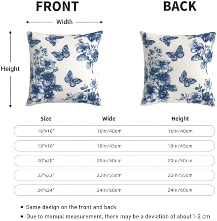 KiuLoam Navy Blue Floral and Butterfly Pillow Covers 22x22 Inch Set of 2, Vintage Chinoiserie Rustic Decorative Throw Pillows, Farmhouse Outdoor Square Cushion Cases for Sofa Couch Bed Home Decor - Image 4