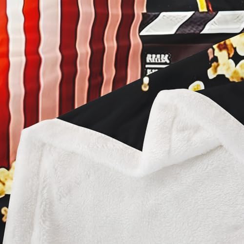 Movie Theater Film Throw Blanket Vintage Cinema Popcorn Fleece Flannel Blankets Kids Boys Girls Room Decor Family Theater Bed Blankets for Bed Sofa Couch Black Yellow Red Plush Blanket Throw 50"x60" - Image 6