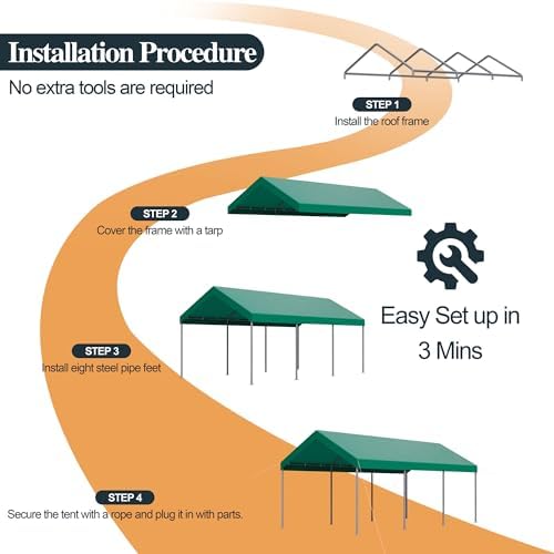 Shintenchi 10x20 FT Heavy Duty Carport,Green - Image 5