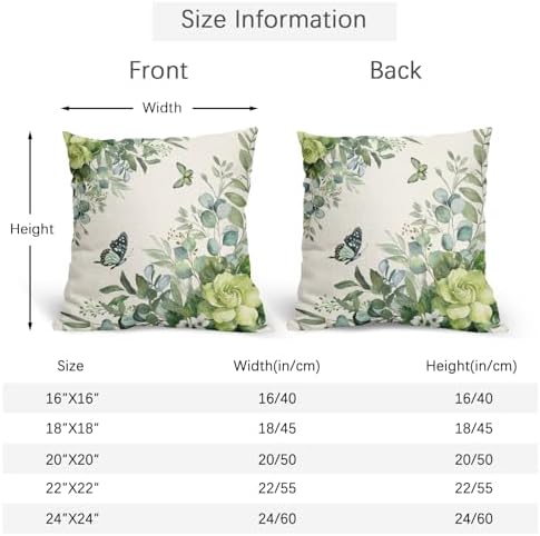 Spring Pillow Covers 20x20 Set of 2 Green Floral Throw Pillow Covers Rustic Pillowcase Linen Decoration Farmhouse Soft Decorative Summer Cushion Case Couch for Indoor Outdoor Home Decor - Image 4
