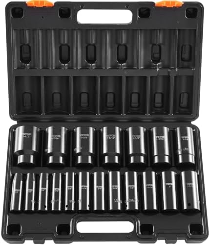 VEVOR Impact Socket Set 1/2 Inches 19 Piece, Deep Socket, 6-Point Sockets, Rugged Construction, Cr-V, 1/2 Inches Drive Socket Set Impact 3/8 inch - 1-1/2 inch, with a Storage Cage by VEVOR