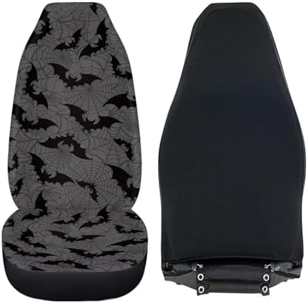 Grey and Black Bat Seat Covers Auto Protective Accessories for Front Seat Washable Breathable Seat Covers Halloween Car Accessories for Truck Van SUV