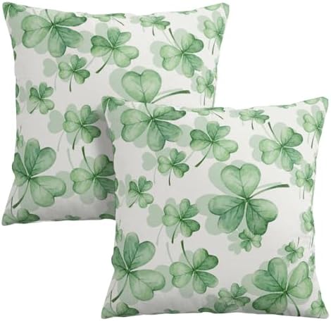 Sweetshow Saint Patricks Day Pillow Covers 16x16 Inches Green Clover Throw Pillow Case Set of 2 Spring Summer Green Leaf Pillows Cotton Linen Cushion Cover for Home Couch Sofa Livingroom by Sweetshow
