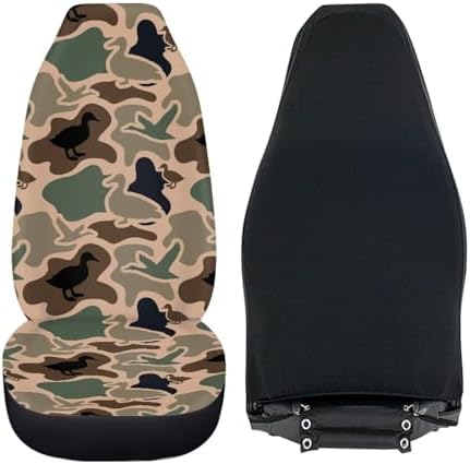 Car Front Seat Covers Elastic Fabrics Universal Duck Camo Print Car Seat Covers Protector Easy to Install Automotive Accessories Suitable for Cars, SUV and Trucks, Set of 2