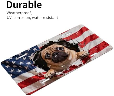 Dog Pug American Flag Retro Front License Plate 6" * 12" for Women