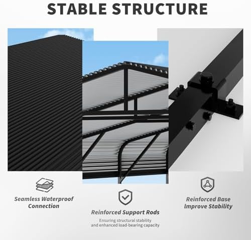 GDFStudio Heavy Duty Carports for Trucks Boats RV Tractor, Metal Carport Kits with Steel Roof Frame, All Weather Car Shelter Flexible Conversion into Rooftop Canopy Party Tent Portable Garage - Image 7