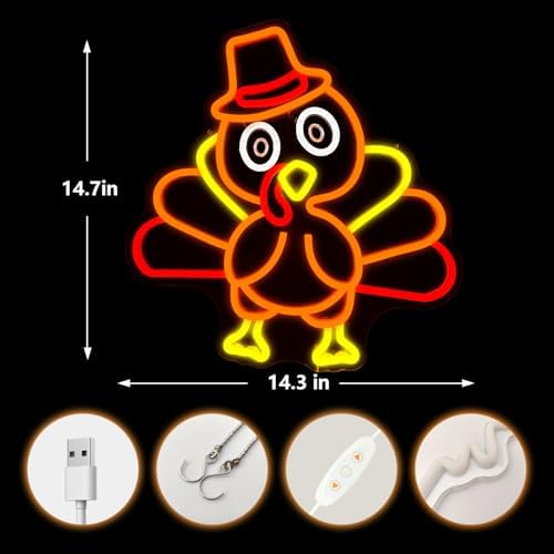 Thanksgiving Turkey Neon Sign Thanksgiving Turkey Decorations Thanksgiving Day Neon Sign for Wall Decor Neon Light Up Sign for Thanksgiving Day Door Wall Art Window Home Party - Image 3