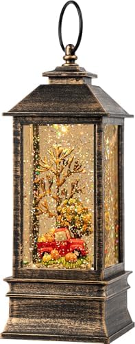 Fall Snow Globe Lantern Thanksgiving Glittering Lighted Lantern, Fall Harvest Day Decorations Gifts, Home Fall Halloween Decor (Pumpkins &Truck) by Qualdout