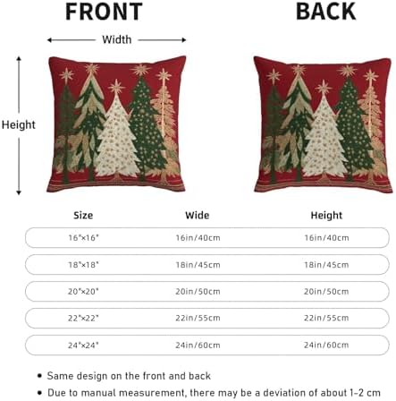 KiuLoam Red Christmas Pillow Covers 16x16 Set of 2 Gold Green Christmas Tree Print Decorative Outdoor Throw Pillow Cases Winter Holiday Cushion Covers for Sofa Bed Couch Living Room Decor - Image 4