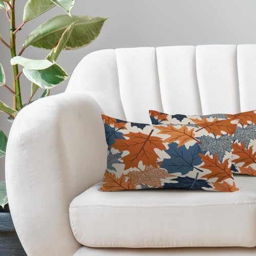 Fall Pillow Covers 12x20 Set of 2 Burnt Orange Blue Maple Leaf - Image 5