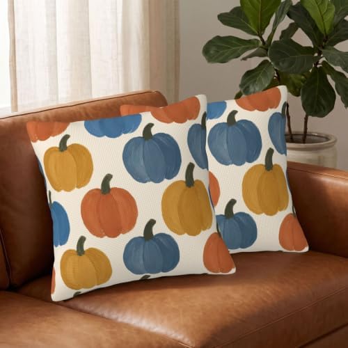 Boho Fall Pumpkin Throw Pillow Covers 22x22 Set of 2, Vintage Rustic - Image 3