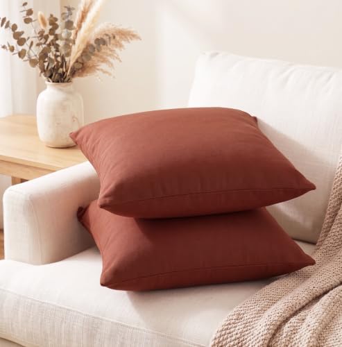 PurpleEssences Solid Throw Pillow Cover, 16x16 in Set of 2 - Rust - Image 3