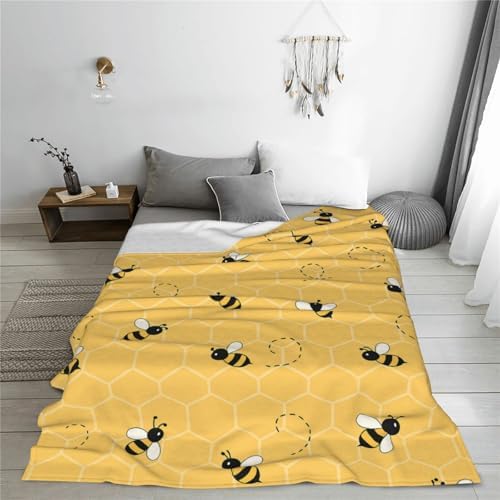Funny Bees Honey Yellow Bumblebee Beehive Throw Blanket Flannel Fleece Autumn Lightweight Soft Fuzzy Cozy Couch Bed Blanket Fall Decor Thanksgiving Gifts Kids Adult 60"x50" - Image 2