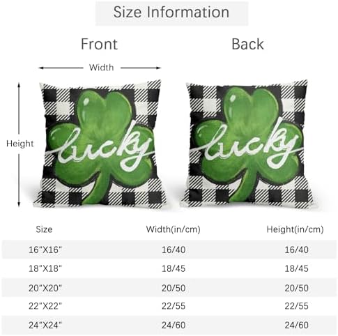 St Patricks Day Pillow Covers 20x20 Set of 2 Shamrock Clover Throw Pillow Covers Spring Pillowcase Linen Decoration Farmhouse Decorative Buffalo Plaid Cushion Case Couch for Indoor Home Decor - Image 4