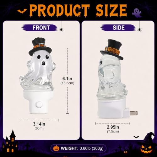 Halloween Ghost Plug-in Night Light with Moving Glitter and Top Hat - Image 2