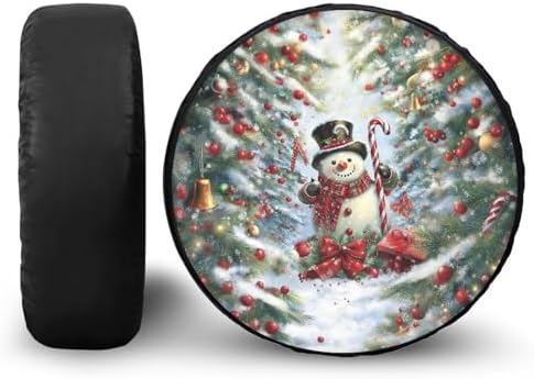 Spare Tire Cover, Weatherproof Wheel Cover with Christmas Snowman Print Dust-Proof Universal for Jeep Trailer RV SUV Camper Vehicle, Accessories 16-Inch Fits Tire Diameter 29.6"-31.5"