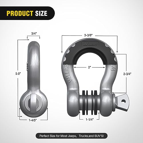 Nilight 2 PCS 3/4" D-Ring Shackle with 7/8" Screw Pin | 41,887lbs Break Strength Heavy Duty Off Road Recovery Shackle with Isolators Washers for Tow Strap,Winch,Off-Road Truck